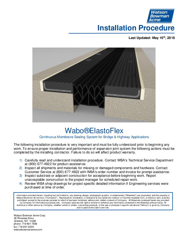 Wabo®ElastoFlex (EFL) - Bridge Installation Procedure Cover