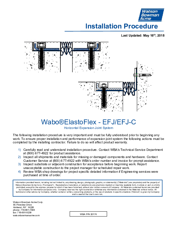 Wabo®ElastoFlex - Park (EFJ, EFJ-C) Installation Procedure Cover