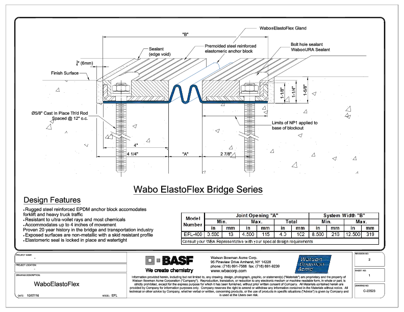Wabo®ElastoFlex Bridge (EFL-400) CAD Detail Cover