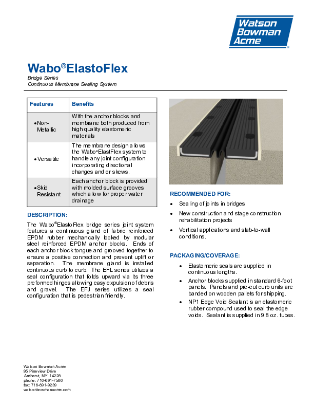 Wabo®ElastoFlex Bridge (EFL) Technical Data Sheet Cover