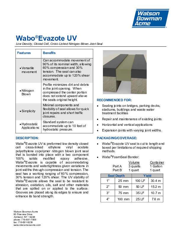 Wabo®Evazote UV Technical Data Sheet Cover