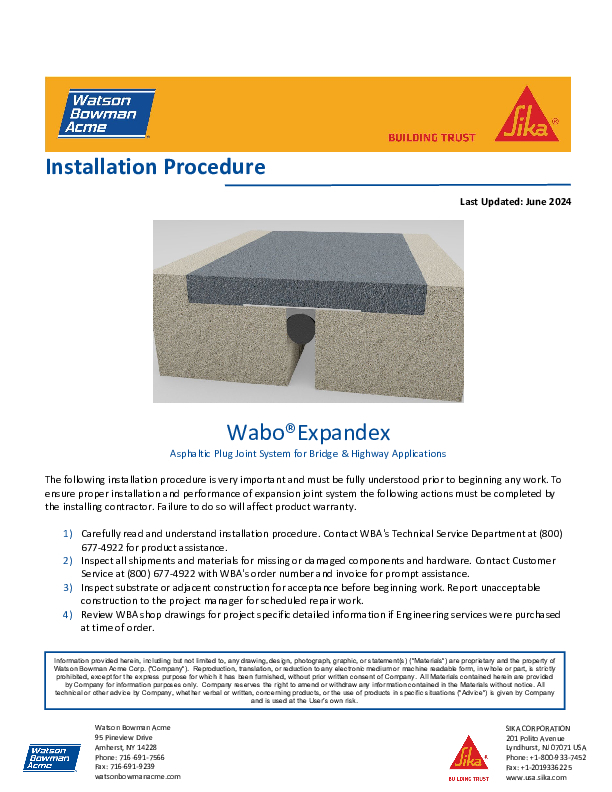 Wabo®Expandex Asphaltic Plug Joint System Asphalt Expansion WBA