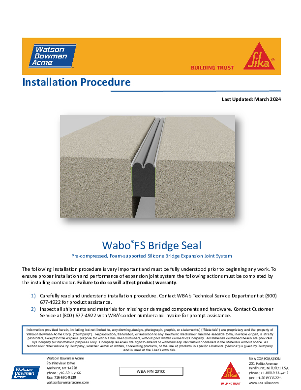 Wabo FS Bridge Seal Install Cover