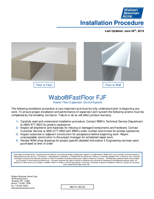 Wabo®FastFloor (FJF) Install Procedure Cover