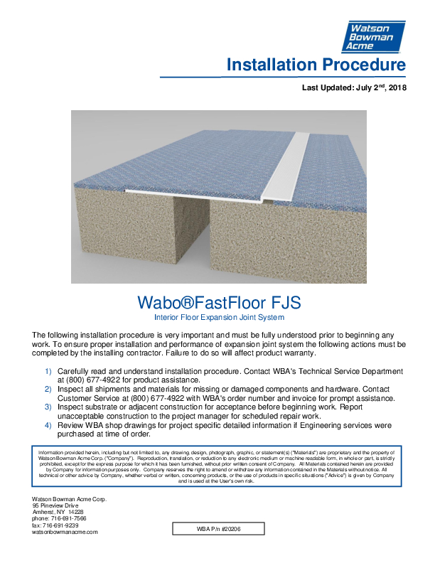 Wabo®FastFloor (FJS) Install Procedure Cover