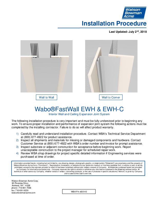 Wabo®FastWall (EWH) Installation Procedure Cover