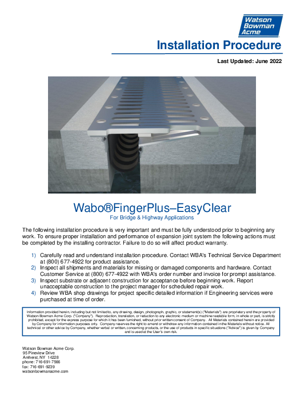 Wabo®Finger Plus Easy Clear Installation Procedure Cover