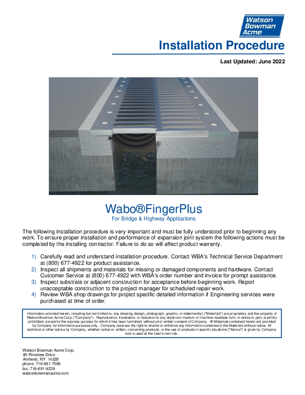 Wabo®FingerPlus Installation Procedure Cover