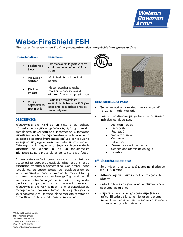 Wabo Fire Shield H 0321 Data Sheet 1 Spanish Cover