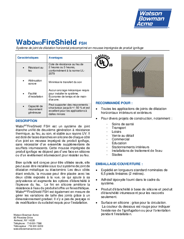 Wabo Fire Shield H 0321 Data Sheet French Cover