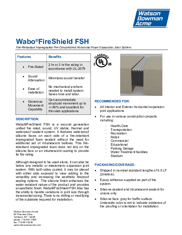 Wabo®FireShield (FSH) Technical Data Sheet Cover