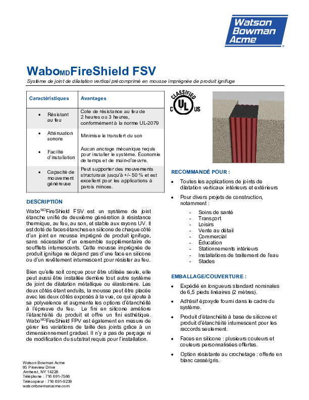 Wabo Fire Shield V 0321 Data Sheet French Cover