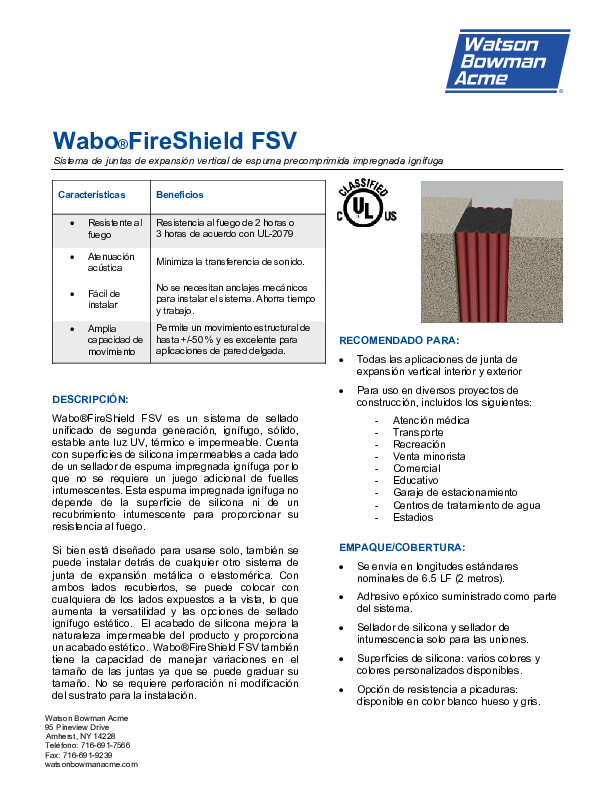 Wabo Fire Shield V 0321 Data Sheet Spanish Cover