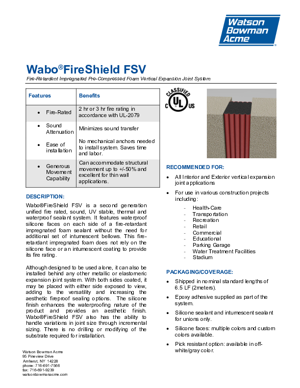 Wabo®FireShield (FSV) Technical Data Sheet Cover