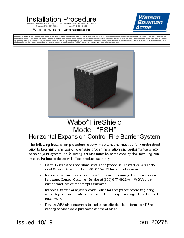 Wabo®FireShield Horizontal (FSH) Installation Procedure Cover