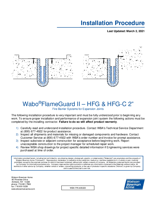 Wabo®FlameGuard II (HFG-2 HTC) Installation Procedure Cover