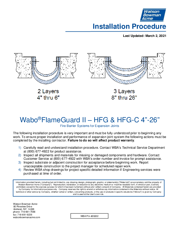 Wabo®FlameGuard II (HFG) Installation Procedure Cover