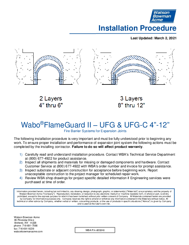 Wabo®FlameGuard II (UFG) Installation Cover