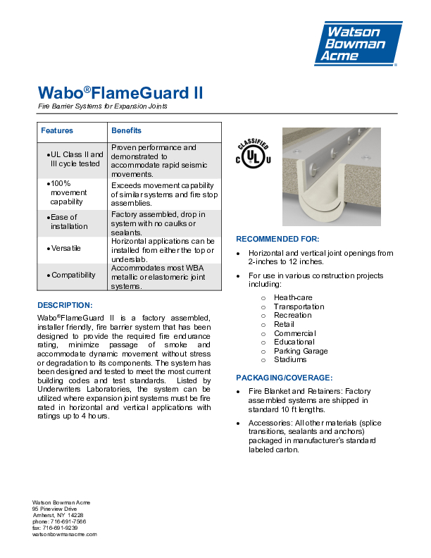 Wabo®FlameGuard II (HFG, UFG, VFG) Technical Data Sheet Cover