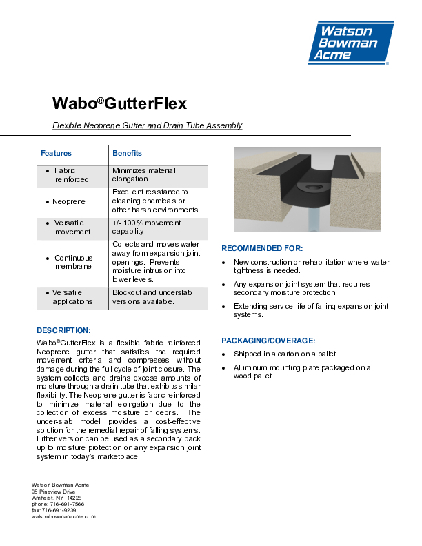 Wabo®GutterFlex (BOG, USG) Technical Data Sheet Cover