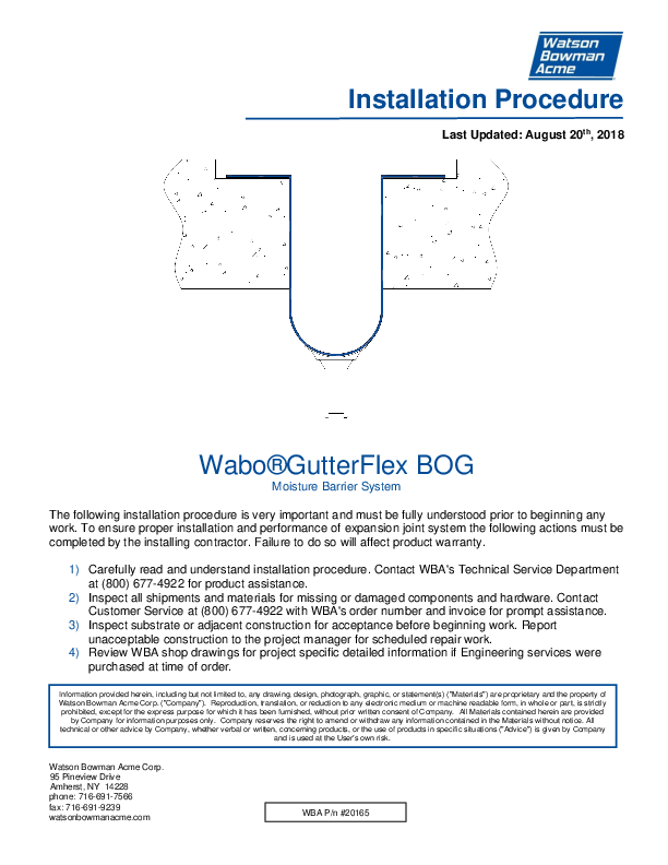 Wabo®GutterFlex (BOG) Installation Procedure Cover