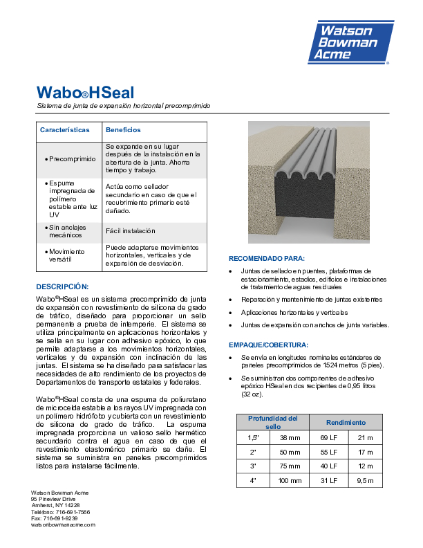 Wabo H Seal 0321 Data Sheet Spanish Cover