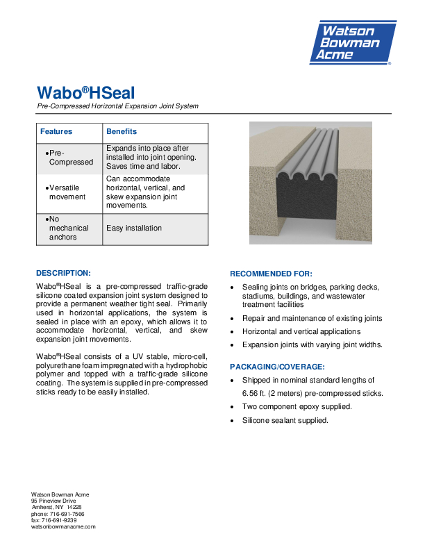 Wabo®HSeal (EH) Technical Data Sheet Cover