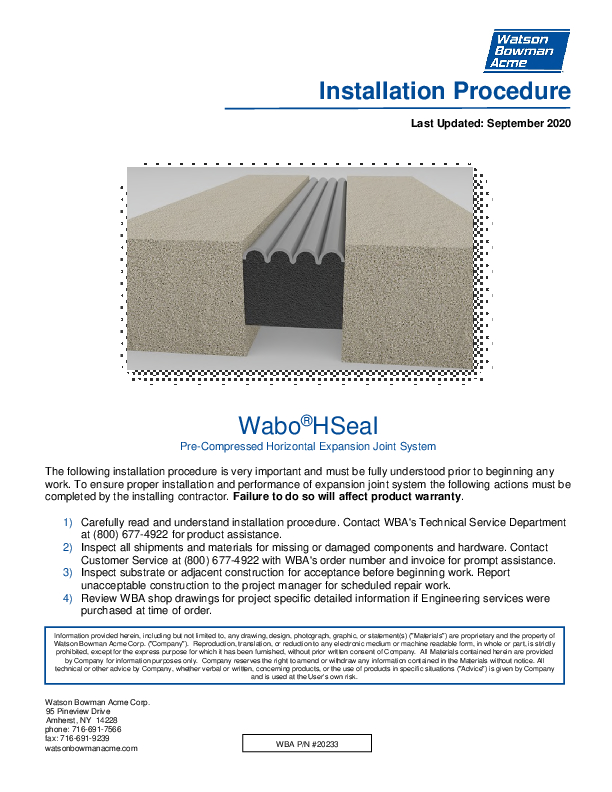 Wabo®HSeal (EH) Installation Procedure Cover