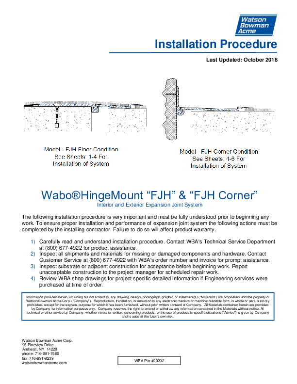 Wabo®HingeMount (FJH) Installation Procedures Cover