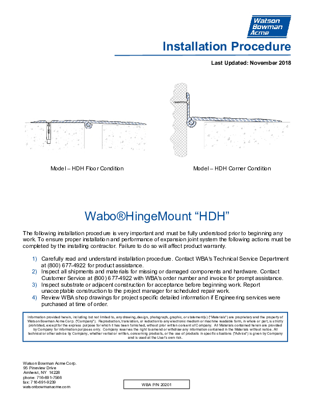 Wabo Hinge Mount (HDH) Installation Procedure Cover