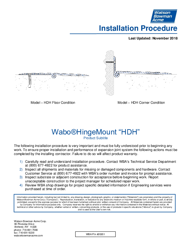 Wabo®HingeMount (HDH) Installation Procedure Cover