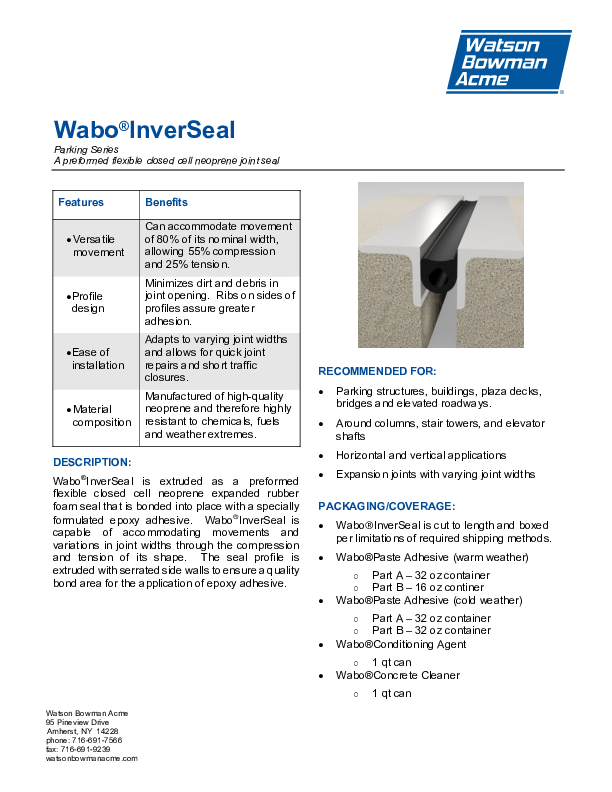 Wabo®InverSeal (IV) Technical Data Sheet Cover
