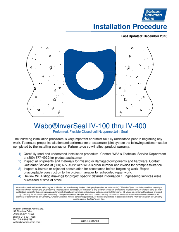 Wabo®InverSeal - Arch and Parking (IV 100-400) Installation Procedures Cover