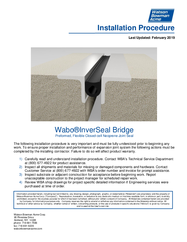 Wabo®InverSeal (IV) Installation Procedure Cover
