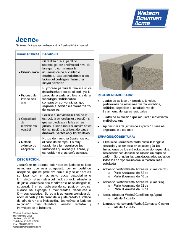 Wabo Jeene 0321 Data Sheet Spanish Cover