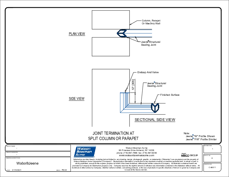 Jeene® (FW-W) Joint Termination at Split Column or Parapet CAD Detail (.pdf) Cover