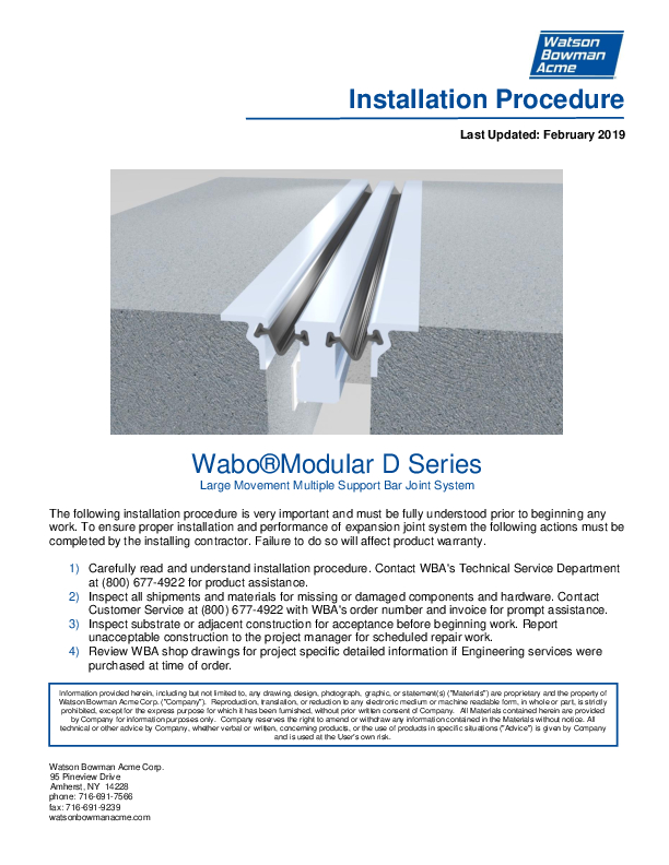 Wabo®Modular (D) Installation Procedures Cover