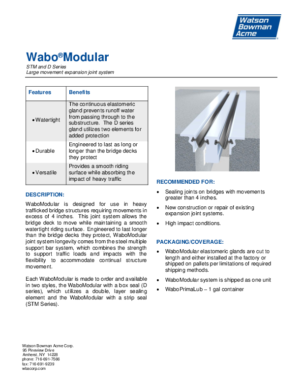 Wabo®Modular (STM & D Series) Technical Data Sheet Cover