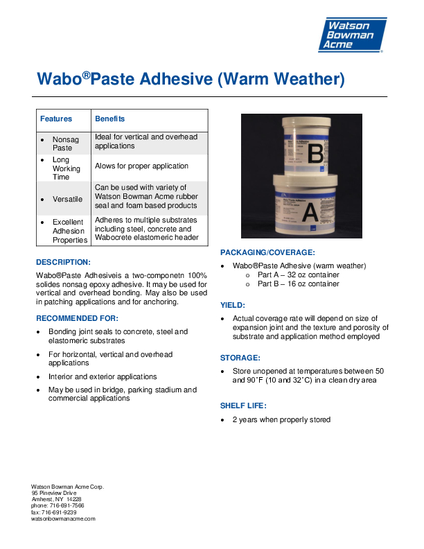 Wabo®PasteAdhesive (Warm Weather) Technical Data Sheet Cover