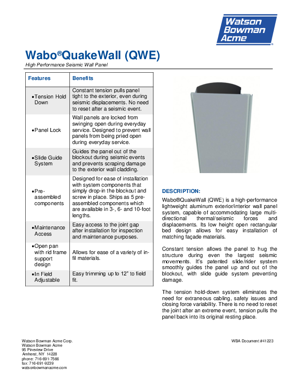 Wabo®QuakeWall (QWE) Technical Data Sheet Cover