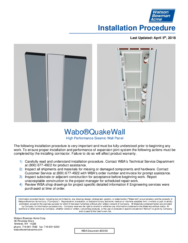 Wabo®QuakeWall (QWE) Installation Procedure Cover