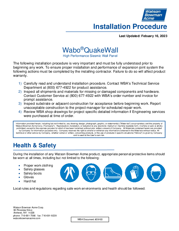 Wabo®QuakeWall (QWE 1800-3600) Installation Procedure Cover