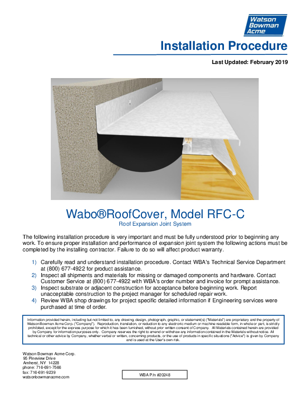 Wabo®RoofCover (RFC-C) Installation Procedures Cover