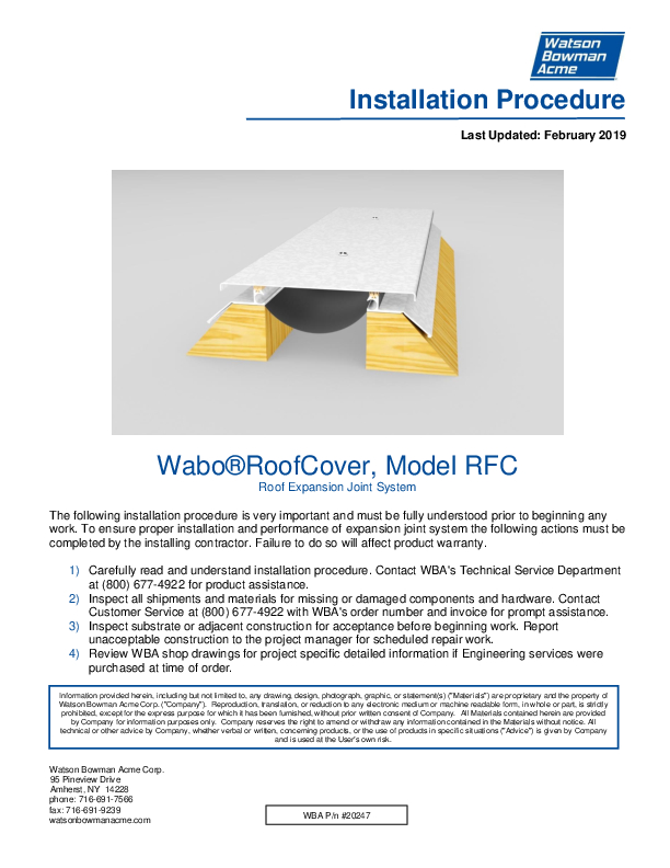Wabo®RoofCover (RFC) Installation Procedure Cover