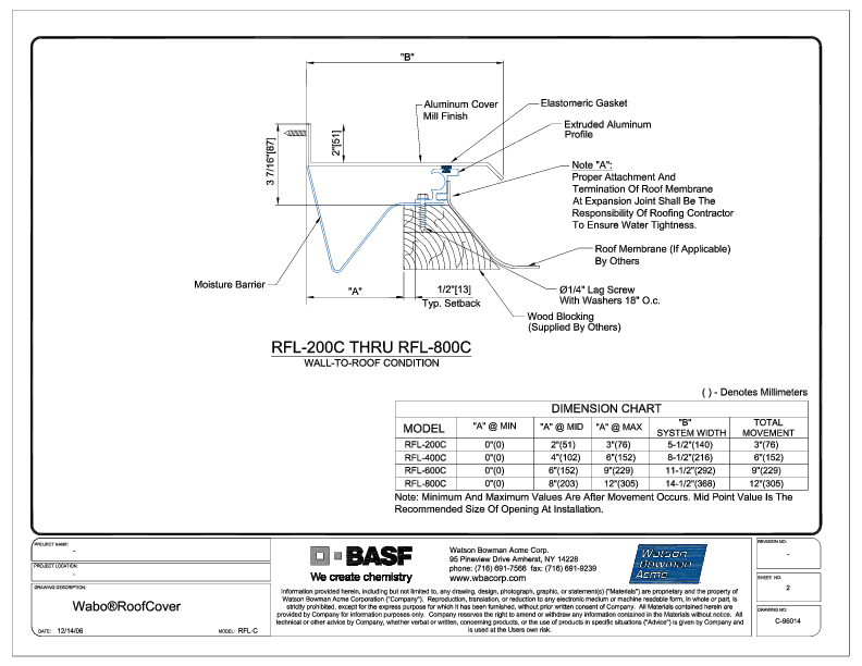 Wabo®RoofCover (RFL-200C-800C) CAD Detail Cover