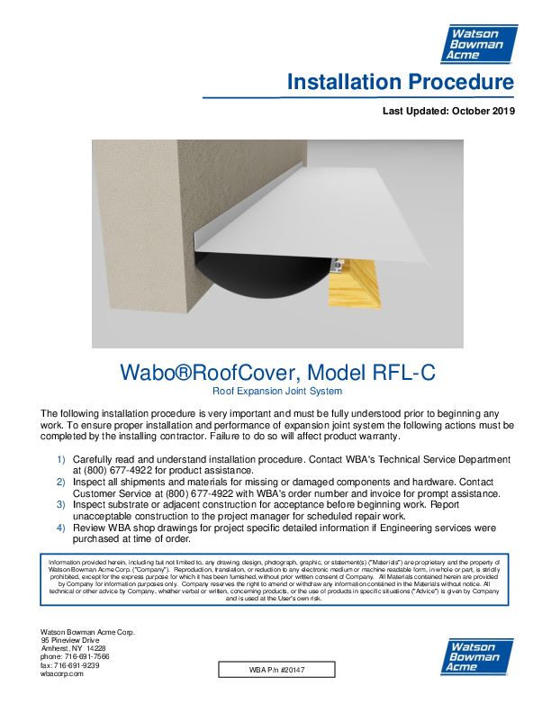 Wabo®RoofCover (RFL-C) Installation Procedure Cover
