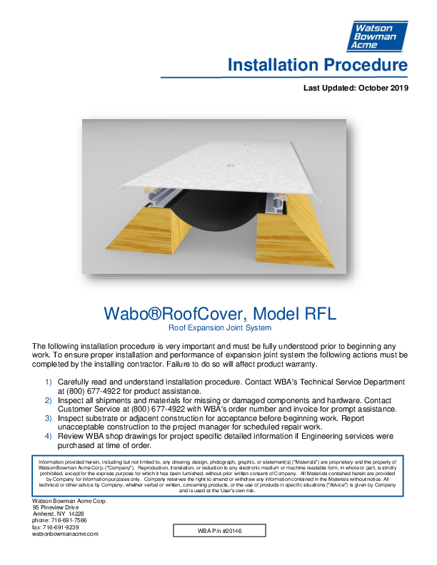 Wabo®RoofCover (RFL) Installation Procedures Cover