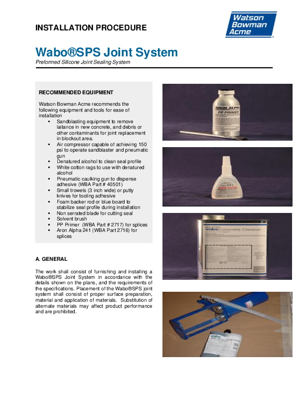 Wabo®SPS - Bridge Installation Procedure Cover
