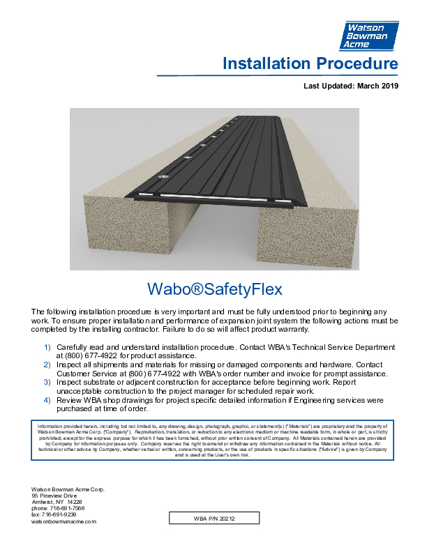 Wabo®SafetyFlex (SFP) Installation Procedure Cover