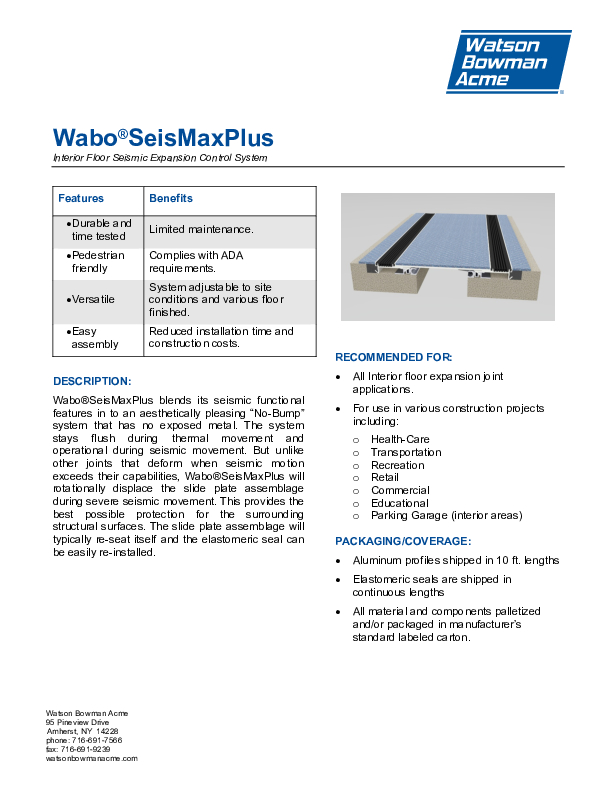 Wabo®SeisMax Plus Floor (NBS) Technical Data Sheet Cover